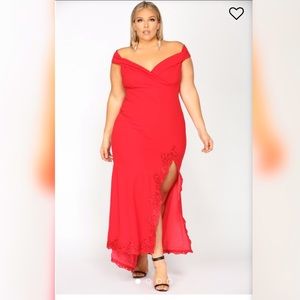 Red dress with lace slit